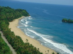 Cocles Beach and Isla Pirripli in front of La Costa de Papito Hotel